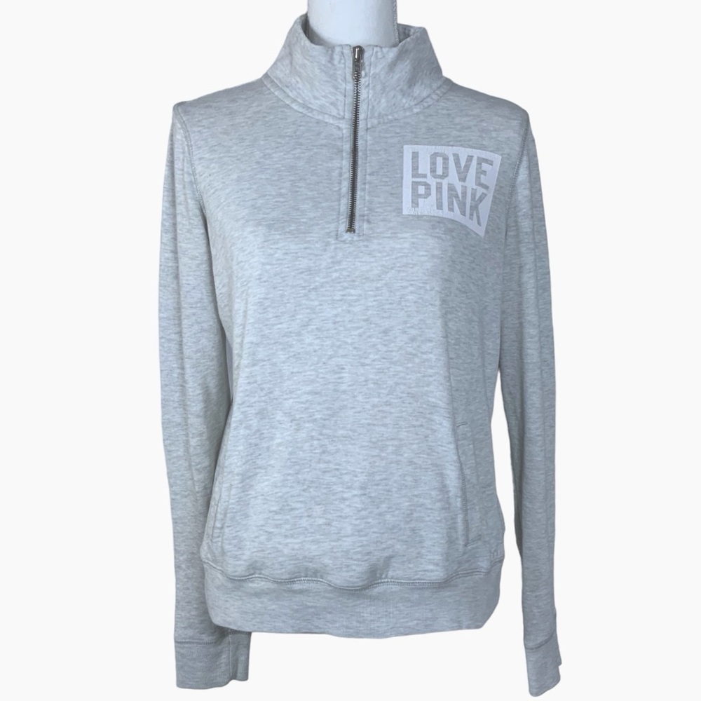 Pink Victoria’s Secret Half Zip Pullover Sweatshirt Top Streetwear Gray Small